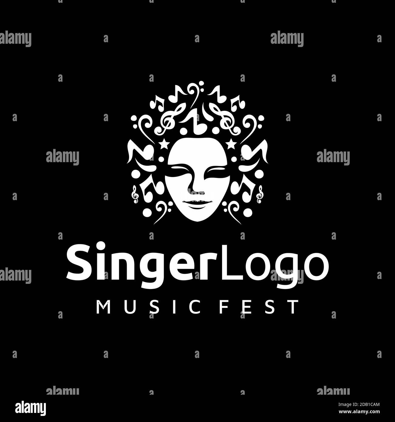 Frau Kopf Gesicht mit Musik Notizen Symbol Logo Design Stock Vektor