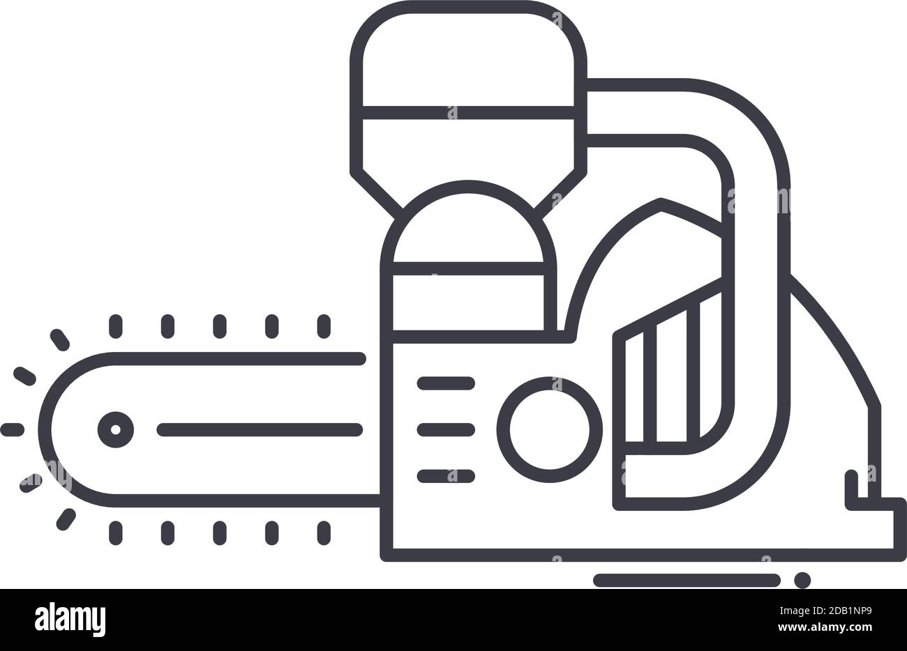 Kettensäge-Symbol, lineare isolierte Illustration, dünner Linienvektor, Webdesign-Zeichen, Umrisskonzept-Symbol mit bearbeitbarer Kontur auf weißem Hintergrund. Stock Vektor