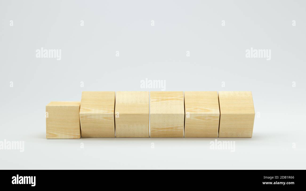 Leere Holzwürfel für eigene Botschaften und Icons auf weiß Hintergrund - 3d-Illustration Stockfoto