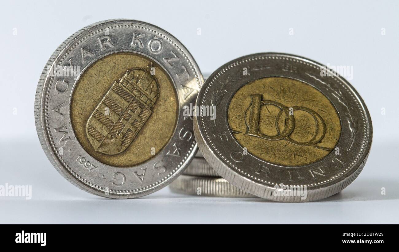 Nahaufnahme von 100 Forint, HUF Stockfoto
