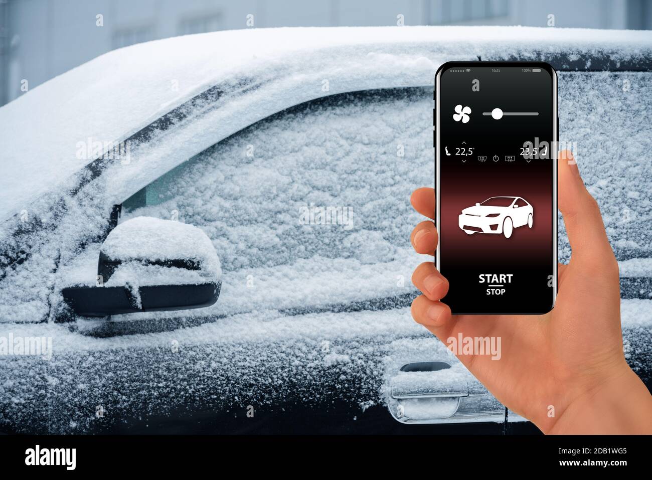 Anwendung für Fernstart und Aufwärmen des Fahrzeugs Stockfoto