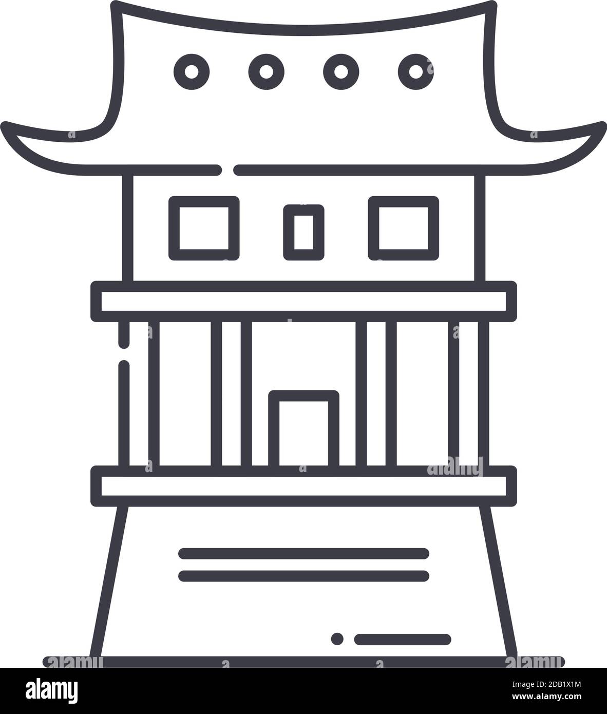 Chinesische Tempel-Symbol, lineare isolierte Illustration, dünne Linie Vektor, Web-Design-Zeichen, skizzieren Konzept Symbol mit editierbaren Strich auf weißem Hintergrund. Stock Vektor