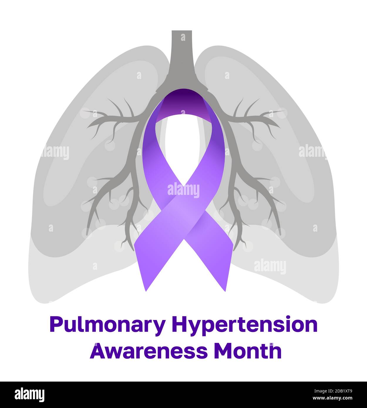 Im November wird der Monat der Sensibilisierung für Lungenhypertension gefeiert. Lila Band und große Lungen sind auf dem Banner zu sehen. Stock Vektor