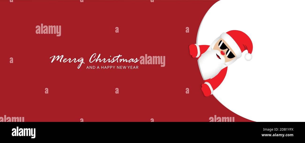 Cute Santa Claus mit Sonnenbrille schaut um die Ecke lustig Weihnachten Design Vector Illustration EPS 10. Stock Vektor