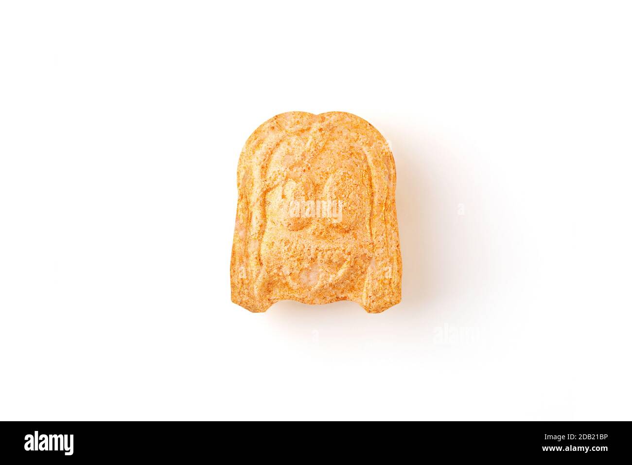 Ecstasy-Pille isoliert auf weißem Hintergrund, flaches Lay. MDMA-Psychotherapie. Stockfoto