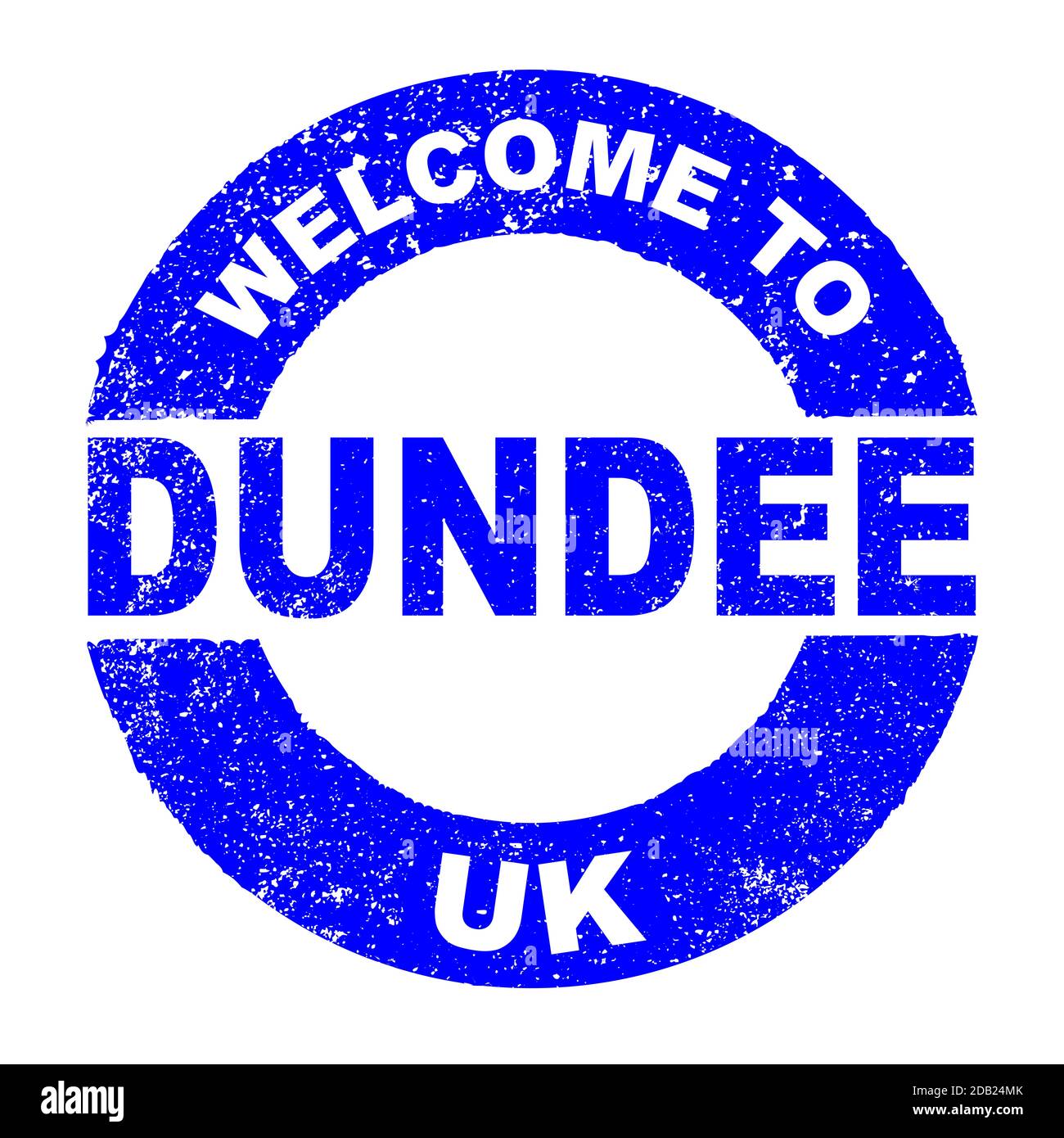 Ein grungener Gummi-Tintenstempel mit dem Text Willkommen In Dundee UK über einem weißen Hintergrund Stockfoto