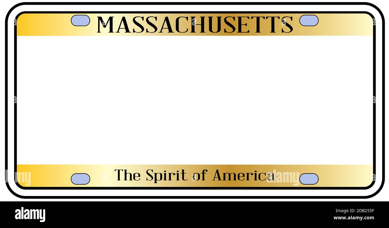 Kennzeichen des Bundesstaats Massachusetts in den Farben der Staatsflaggen über weißem Hintergrund Stockfoto
