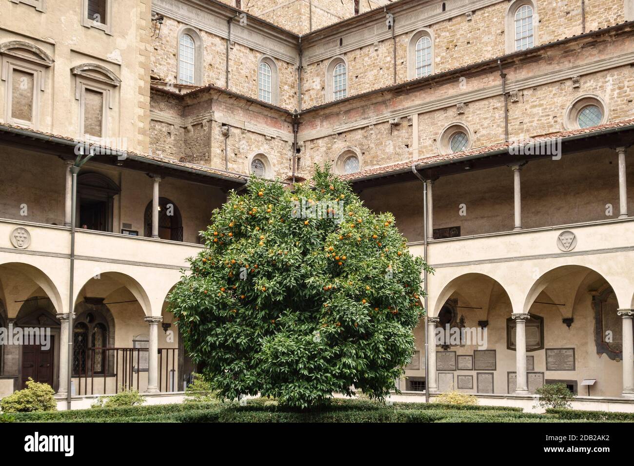 Das 15c Kanonenkloster in der Basilica di San Lorenzo, Florenz, Italien, entworfen von Brunelleschi. Es liegt unter Michelangelos Laurentian Library Stockfoto
