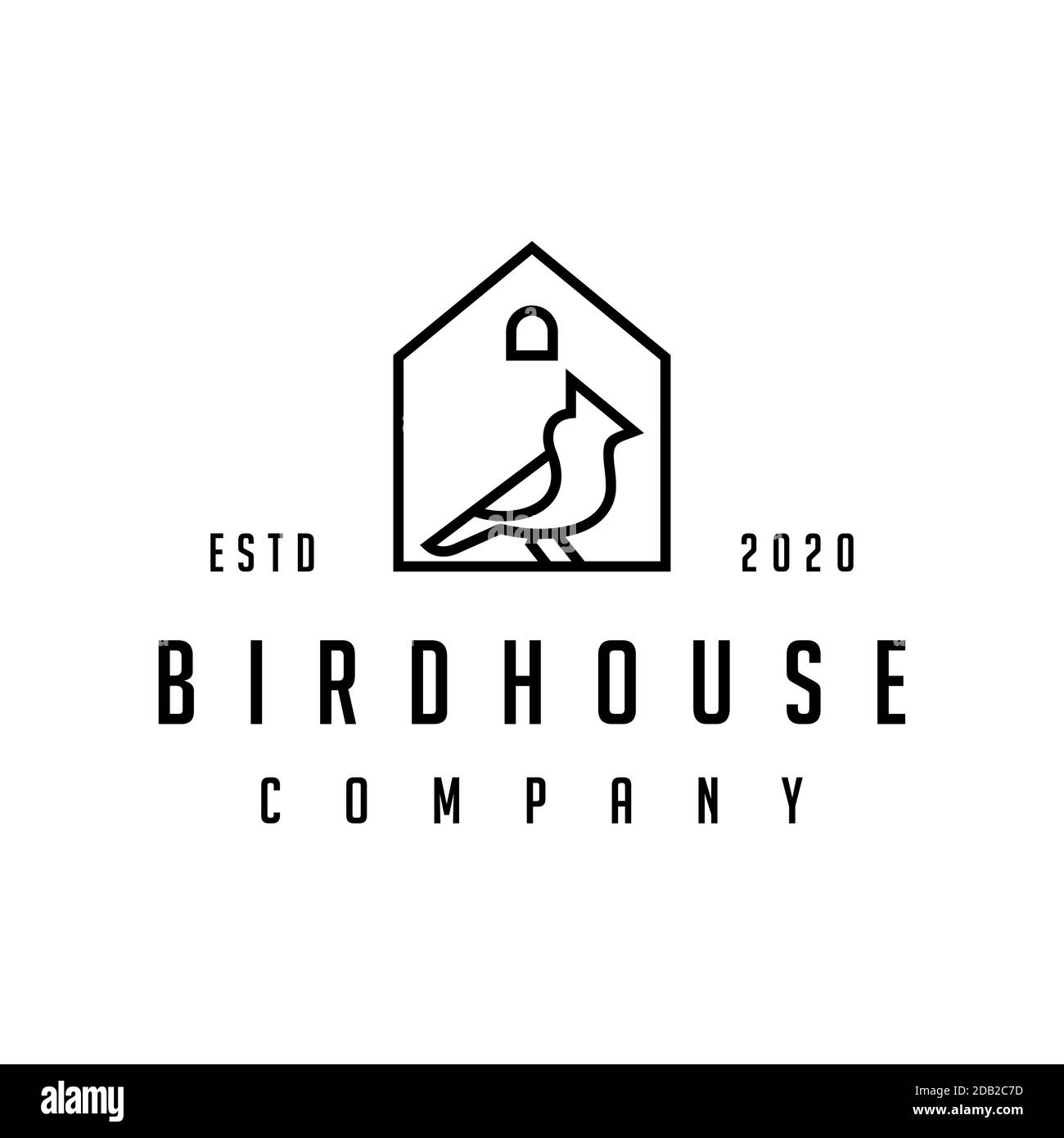 Cardinal Bird mit Haus Logo Design, line outline monoline Stock Vektor