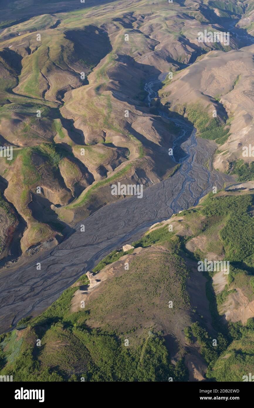 Bergrücken Thorsmoerk aus der Luft gesehen. Island Stockfoto