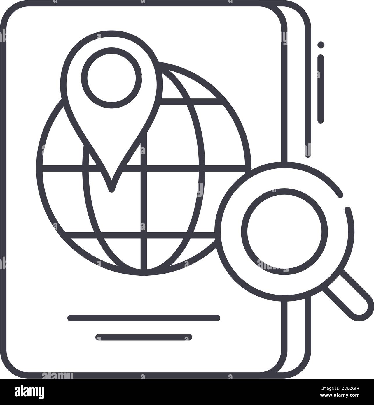 Überprüfen Passport Symbol, lineare isolierte Illustration, dünne Linie Vektor, Web-Design-Zeichen, Umriss Konzept Symbol mit editierbaren Kontur auf weißem Hintergrund. Stock Vektor
