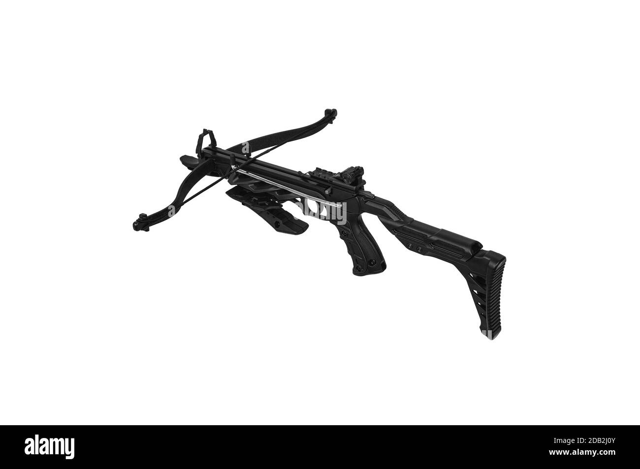 Moderne Armbrust isolieren auf weißem Hintergrund. Leise Waffe für Jagd und Sport. Stockfoto