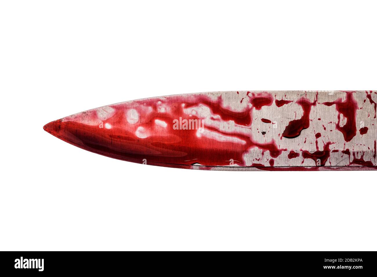 Blutige Messerklinge isoliert auf weißem Grund Stockfoto
