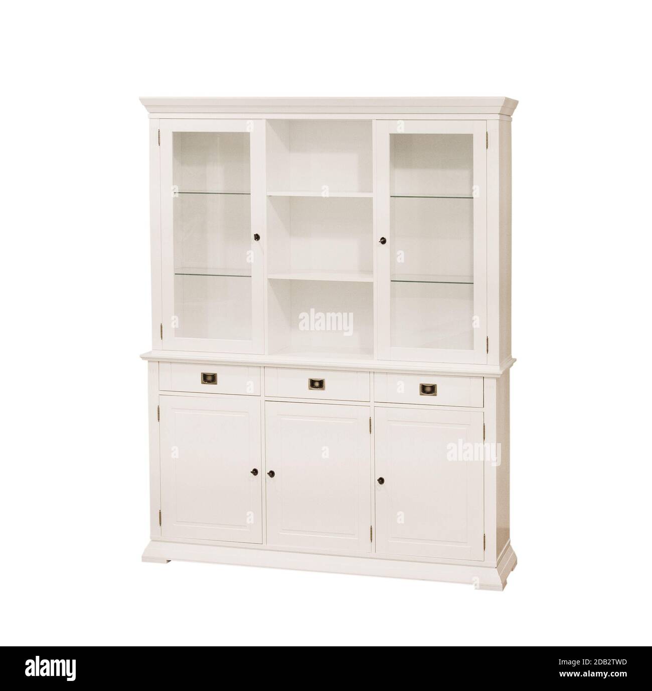 Ein weißes Sideboard, isoliert auf weißem Hintergrund Stockfoto