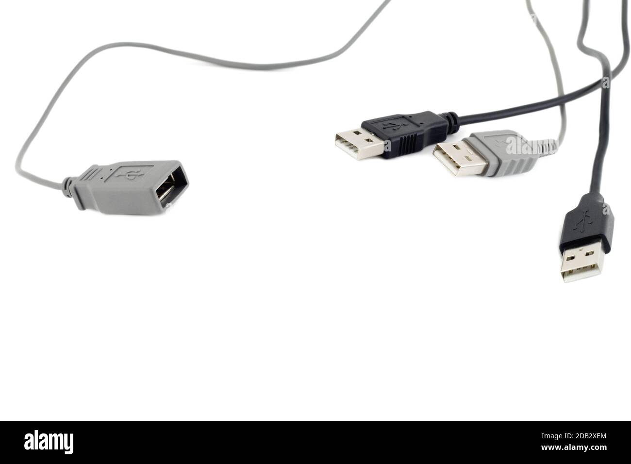 nahaufnahme des usb-Kabels auf weißem Hintergrund isoliert Stockfoto