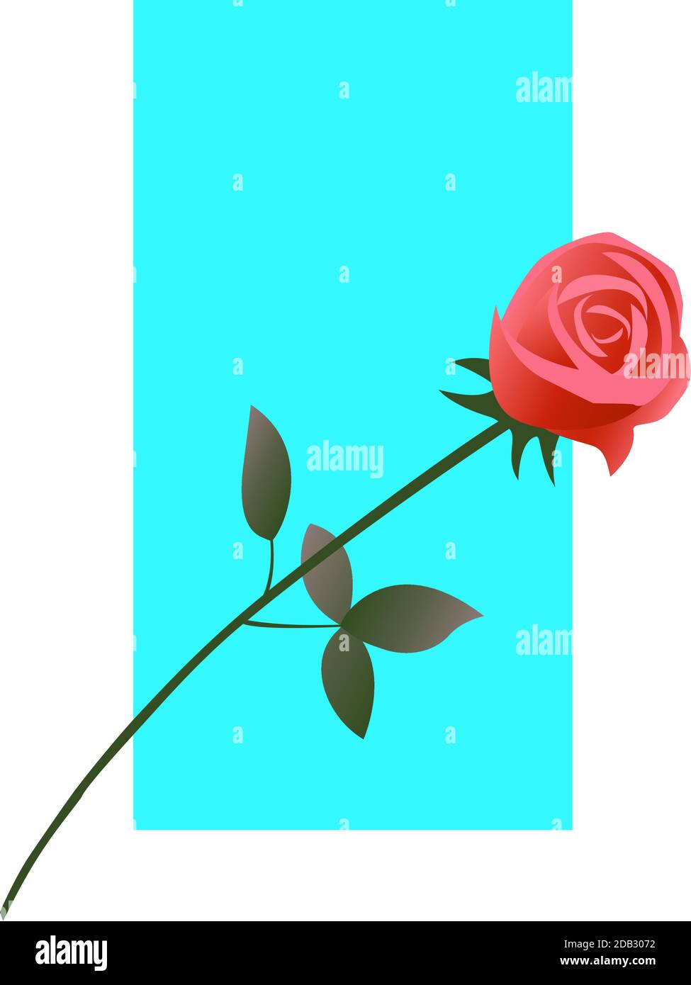 Rote Rose auf blauem Hintergrund. Schöne Blume für eine Frau. Liebe Symbol. Vektor isoliert romantische Illustration. Stock Vektor