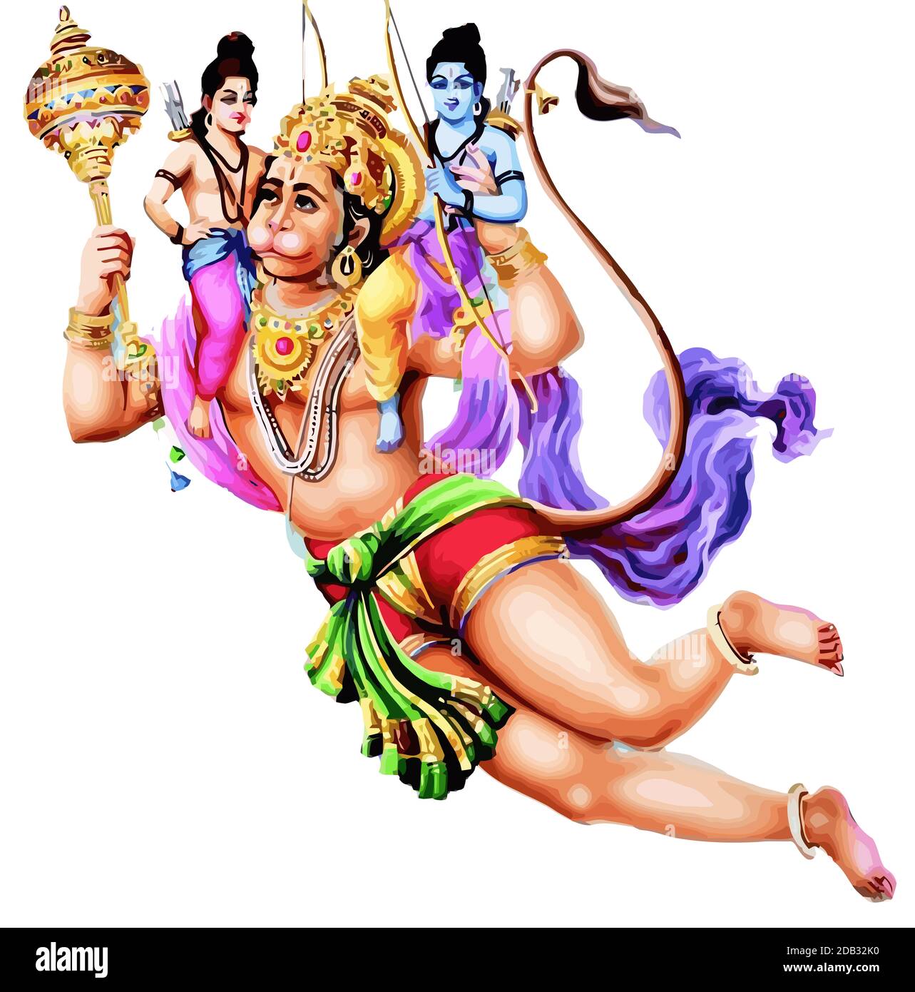 hanuman-gott Affe illustriert indische heilige Kultur weißen Hintergrund Stockfoto