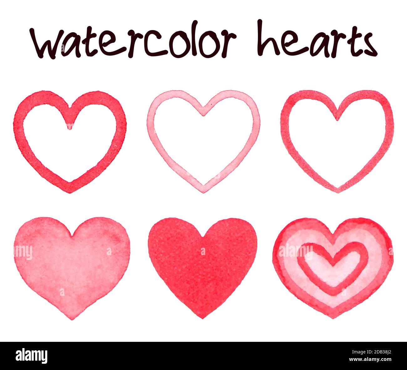 Aquarell Herzen Banner handbemalt mit Wasserfarbe Tinte Stock Vektor