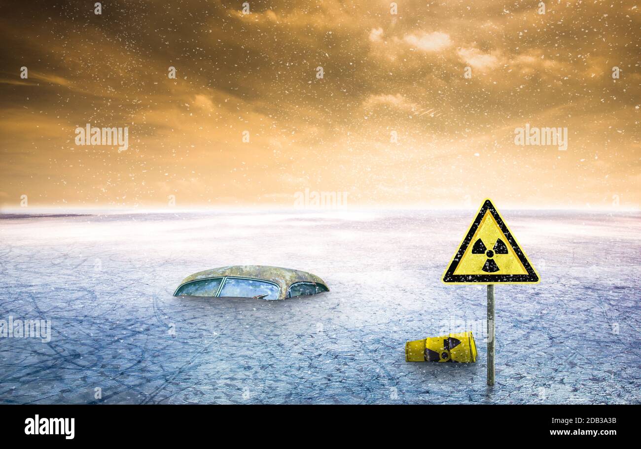 Eine nukleare Eiswüste nach Atomunfall mit Fallout Stockfoto