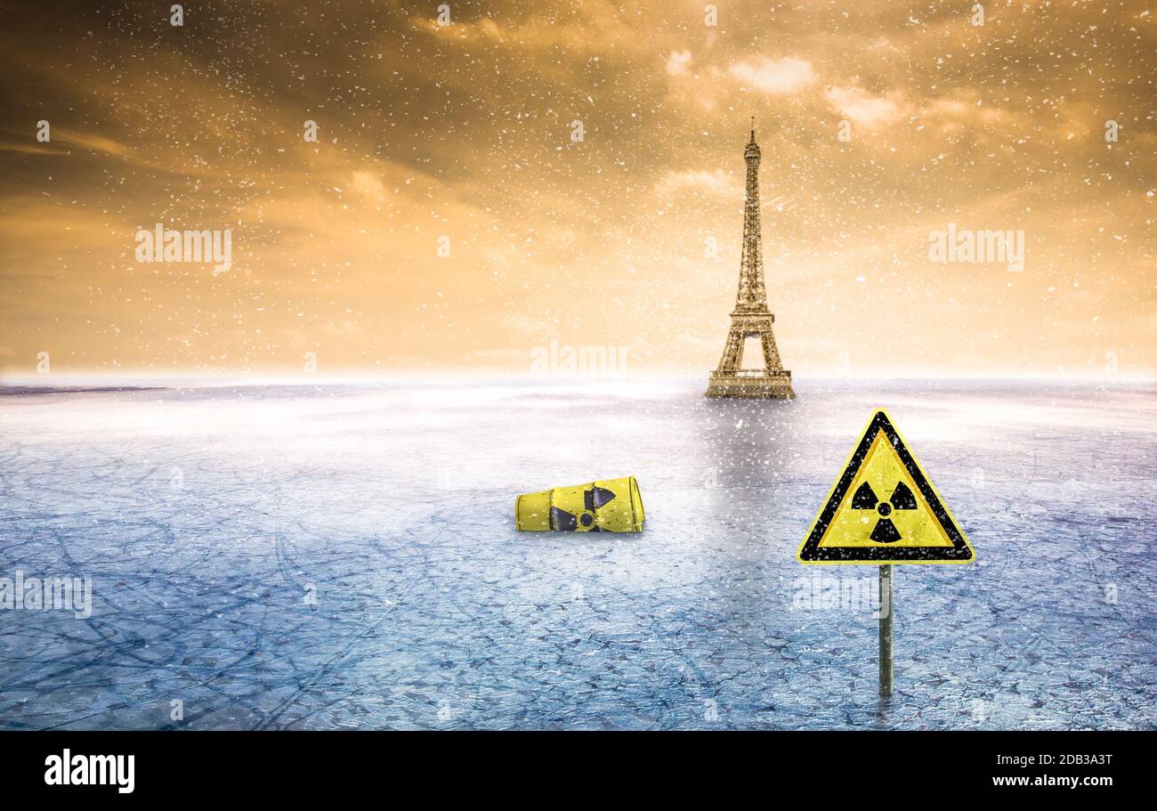 Eine nukleare Eiswüste nach einem Atomunfall in einer Stadt Stockfoto