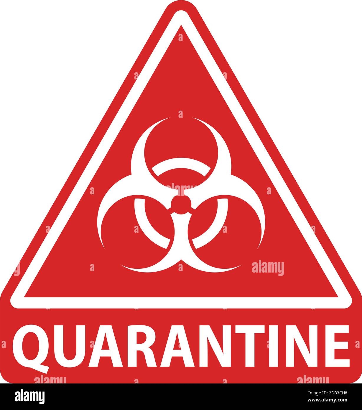 Quarantäne-Warnschild mit Biohazard-Symbol. Dreieckiges Schild mit roter Farbe Stock Vektor