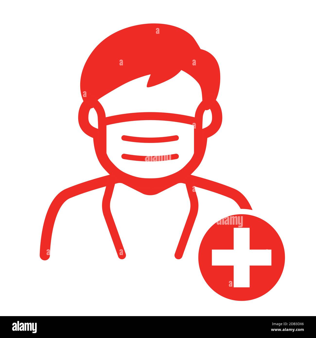 Arzt oder medizinisches Personal mit medizinischen Schutz Gesichtsmaske Symbol Vektor Illustration. Mann oder Sanitäter mit medizinischem Cross-Healthcare-Symbol Stock Vektor