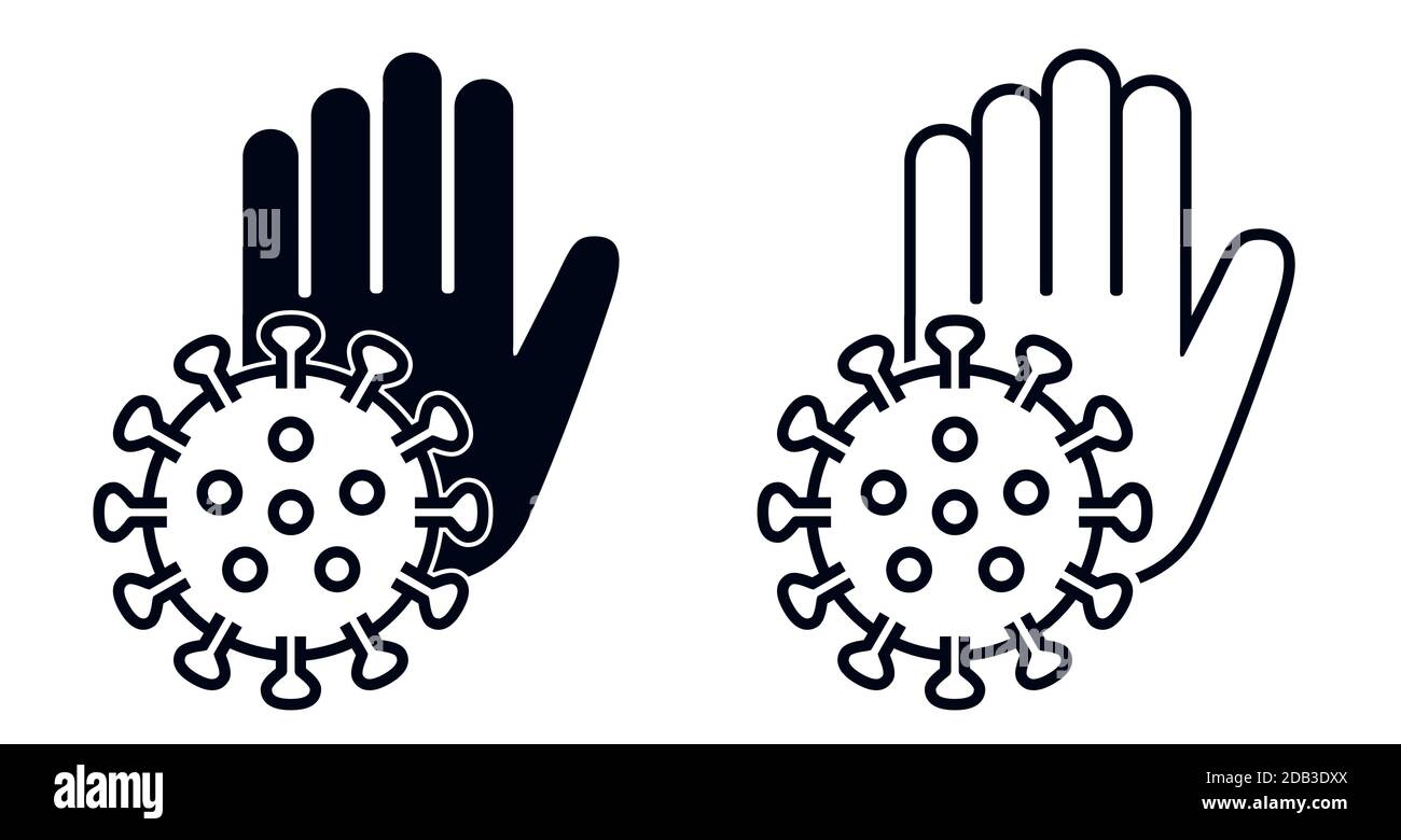 Stoppen Sie den Covid Corona Virus und bekämpfen Sie Corona. Symbol für Vektordarstellung der Handflächen-Stopp-Symbol Stock Vektor
