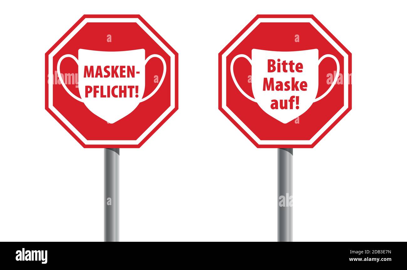 Deutsche Gesichtsmaske Anfrage oder Anforderung Warnschilder Vektor Illustration Stock Vektor
