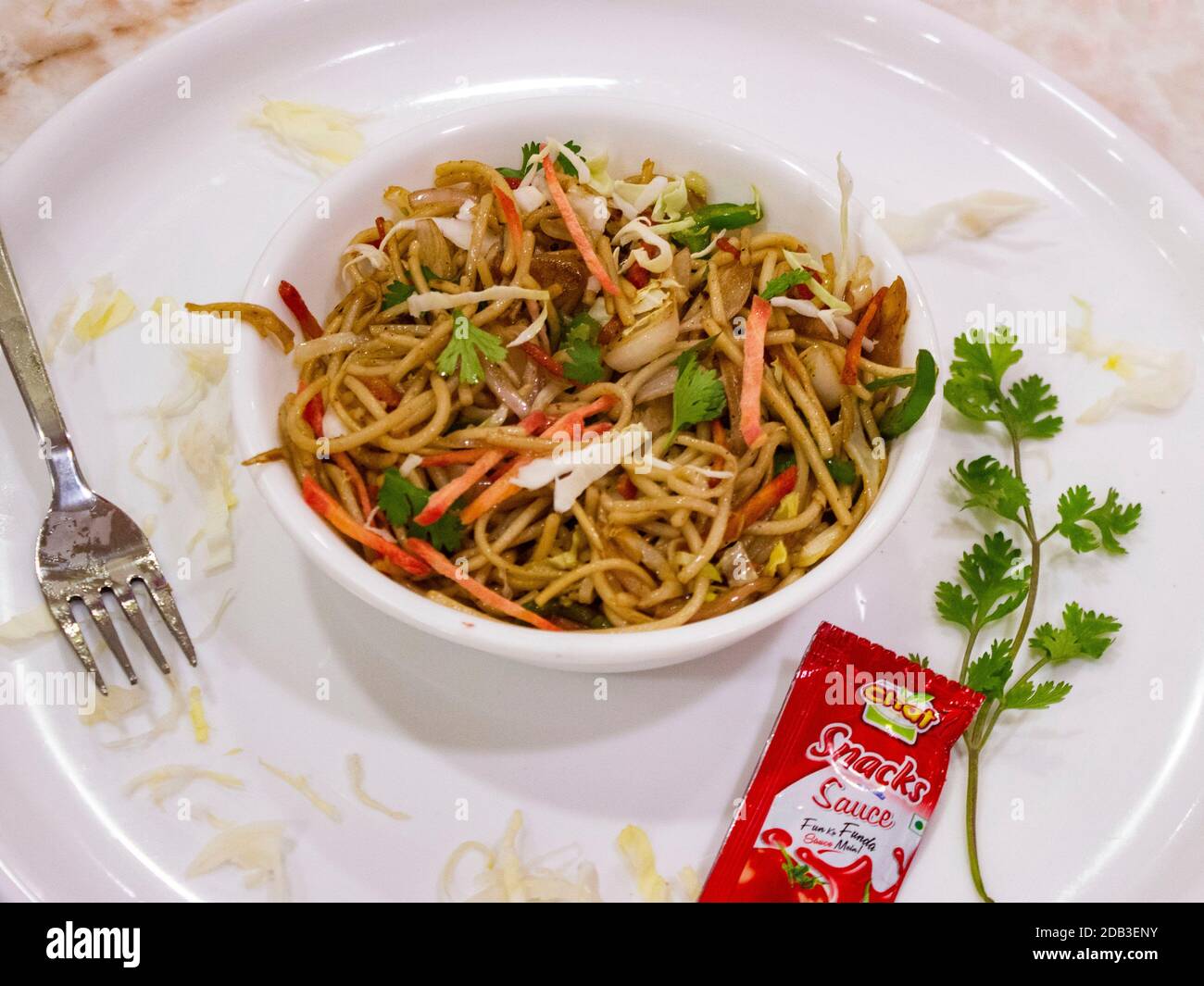 Vegetalbe Nudeln / Hakka Nudeln / Chinesische Nudeln Stockfoto