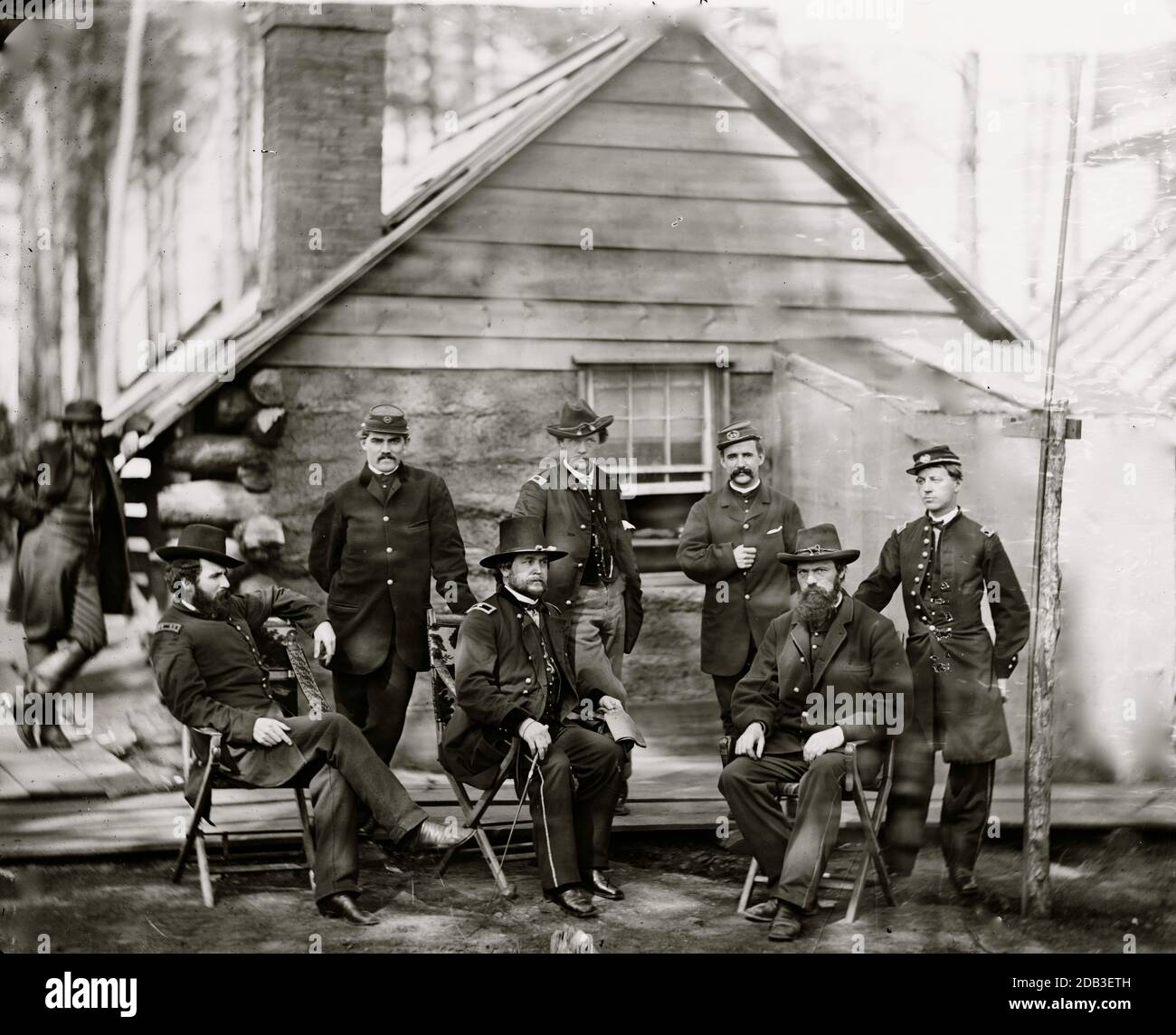 Brandy Station, VA. General Rufus Ingalls und Mitarbeiter, Chief Quartermaster, und Offiziere, Armee des Potomac Hauptquartiers. Stockfoto