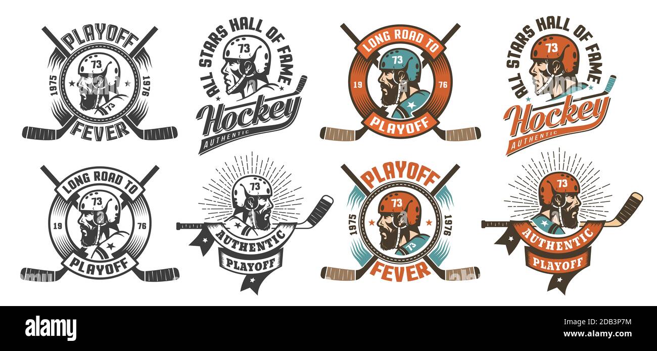 Retro Hockey Logo, Maskottchen - bärtiger Spieler Stockfoto