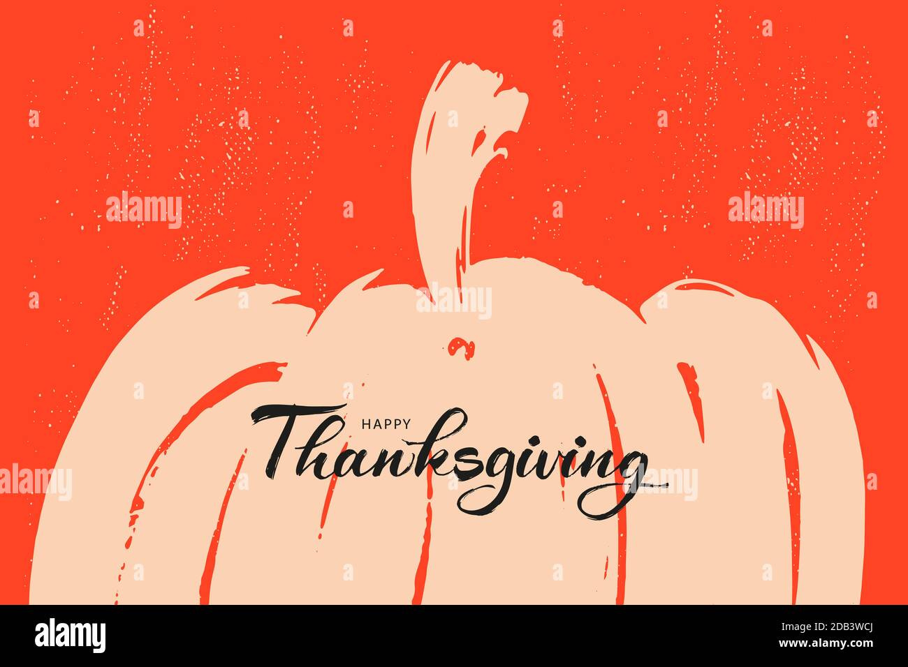Thanksgiving Grußkarte. Handschriftzug Pinselbeschriftung, minimalistisches Design mit Kürbis Stock Vektor