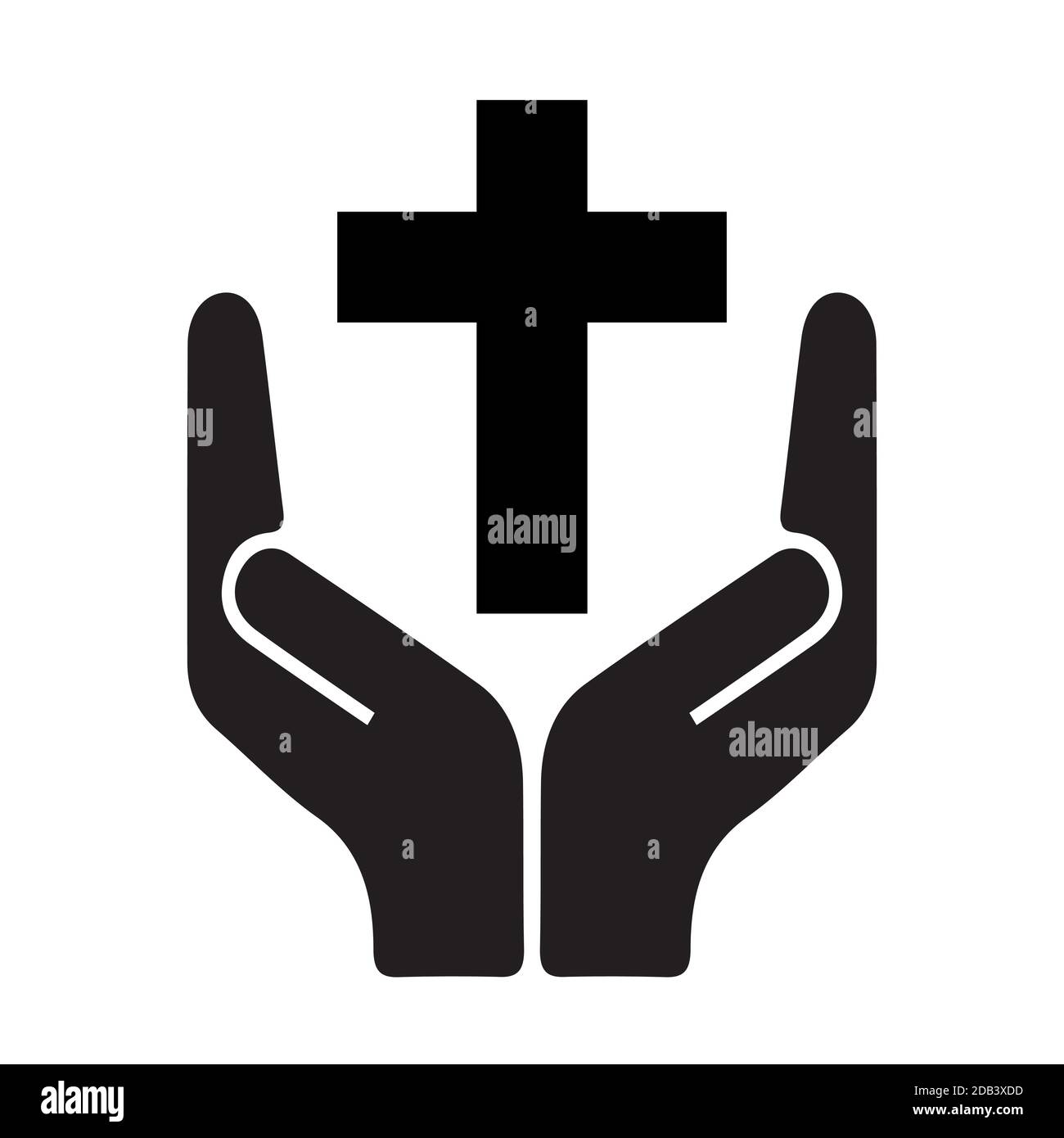 Griff mit Sorgfalt Symbol hält ein christliches Kreuz, Symbol der Pflege der eigenen Religion oder Glauben, minimalistische Vektor-Illustration Stock Vektor