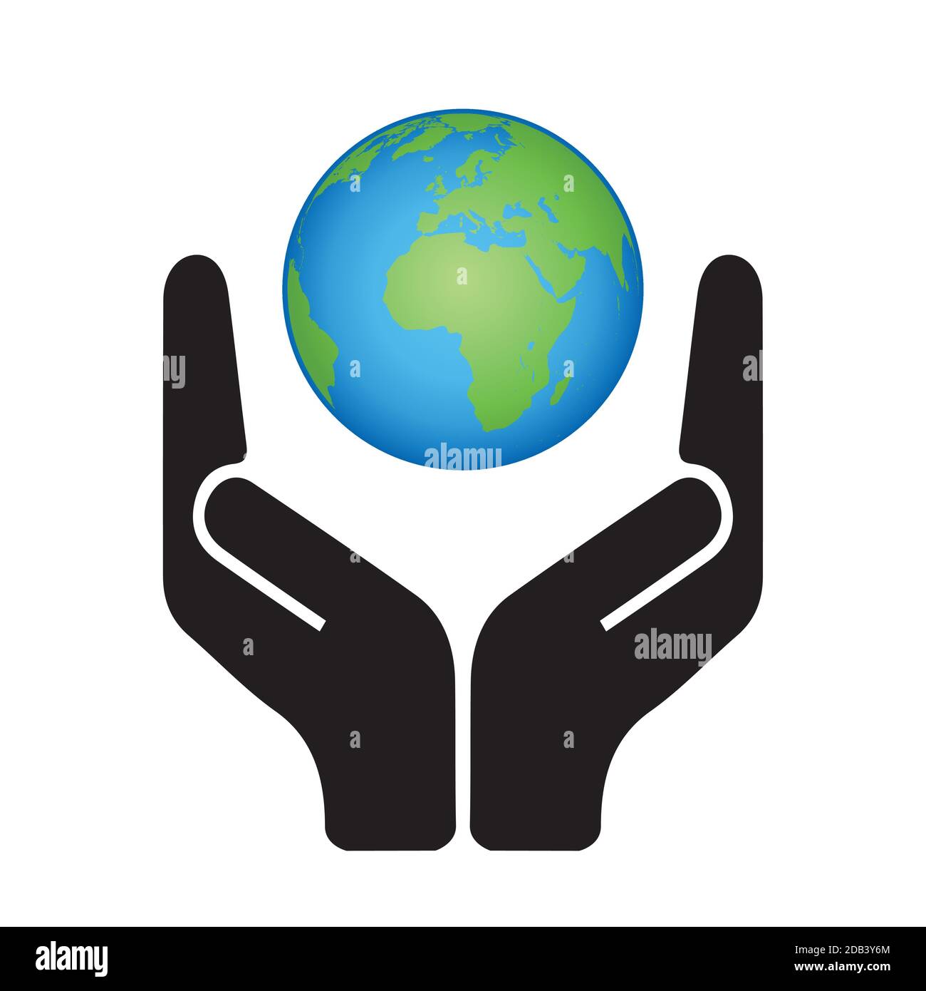 Griff mit Sorgfalt Symbol hält bunte Erde, Symbol der Rettung unserer Umwelt und Planeten, minimalistische Vektor-Illustration Stock Vektor