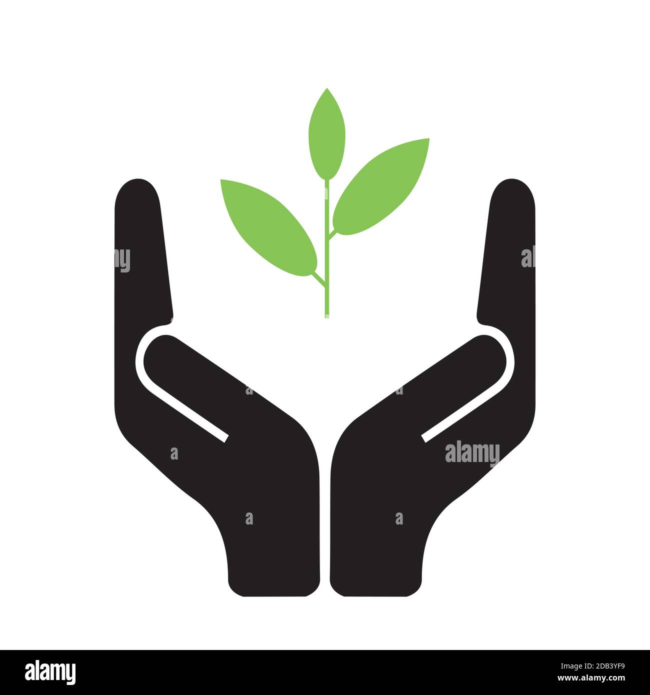 Griff mit Sorgfalt Symbol hält eine neue Pflanze, Symbol für grün, erneuerbare und umweltfreundliche Zukunft, minimalistische Vektor-Illustration Stock Vektor