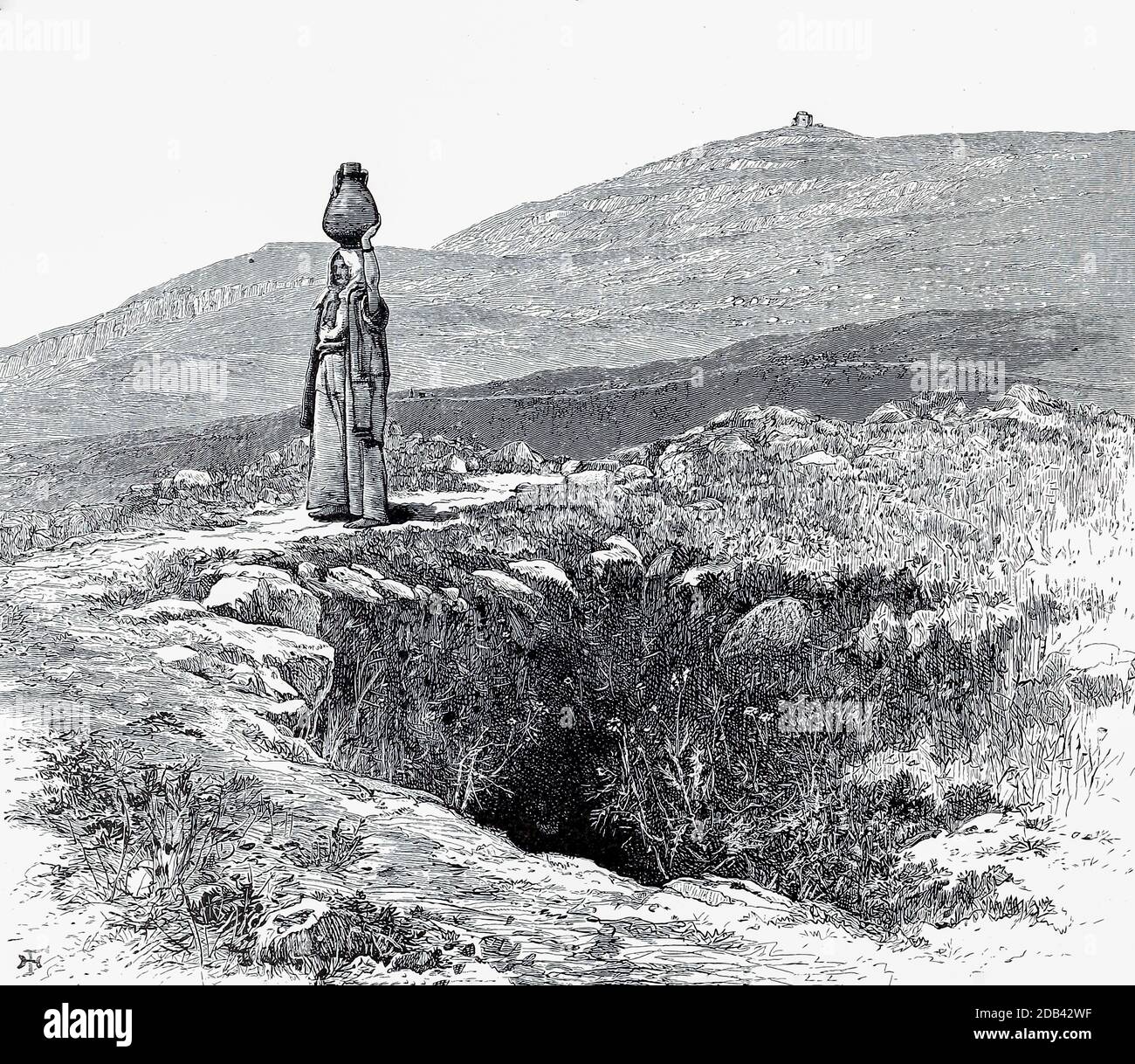 Jakobsbrunnen, am Fuße des Berges Gerizim. Der wahre Mund des Brunnens ist im Boden eines kleinen gewölbten Kammer unter der Oberfläche des Bodens. Aus dem Buch malerischen Palästina, Sinai und Ägypten von Colonel Wilson, Charles William, Sir, 1836-1905. Erschienen in New York bei D. Appleton and Company 1881 mit Gravuren in Stahl und Holz nach Originalzeichnungen von Harry Fenn und J. D. Woodward Band 1 Stockfoto