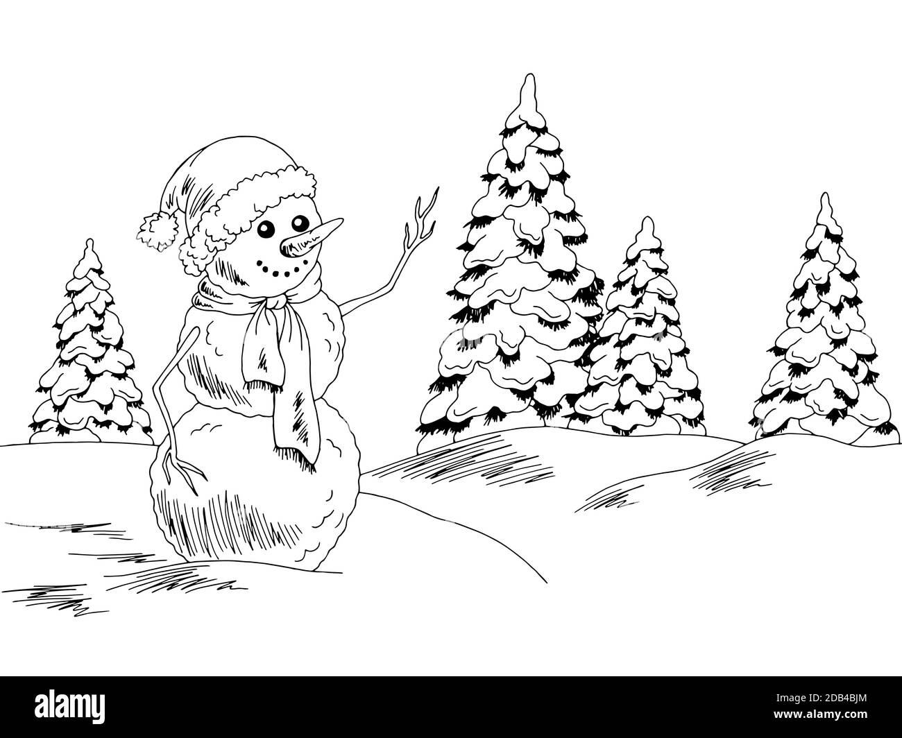 Schneemann in Park Grafik schwarz weiß Landschaft Skizze Illustration Vektor Stock Vektor Schneemann in Park Grafik schwarz weiß Landschaft Skizze Illustration Vektor Stock Vektor