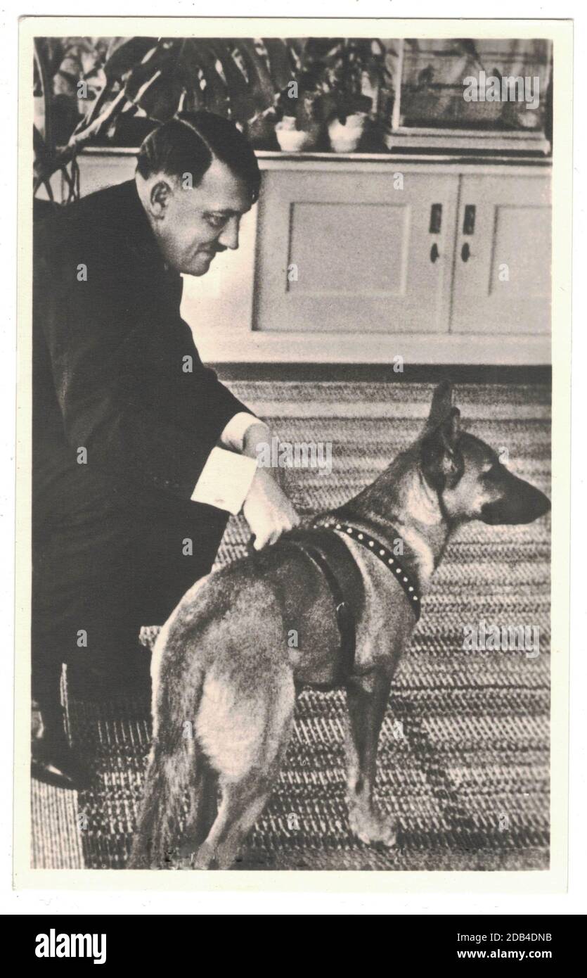 Adolf Hitler und sein Hund. Hitler war Führer von nazi-Deutschland. Reproduktion von antiken Foto. Stockfoto