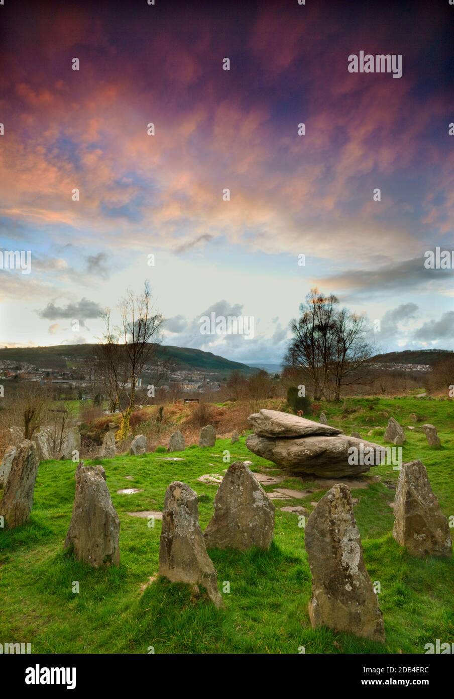 Y Garreg Siglo Bardic Complex, Ancient Gorsedd Stones, Pontypridd, Rhondda Cynon Taff, South Wales, Großbritannien Stockfoto
