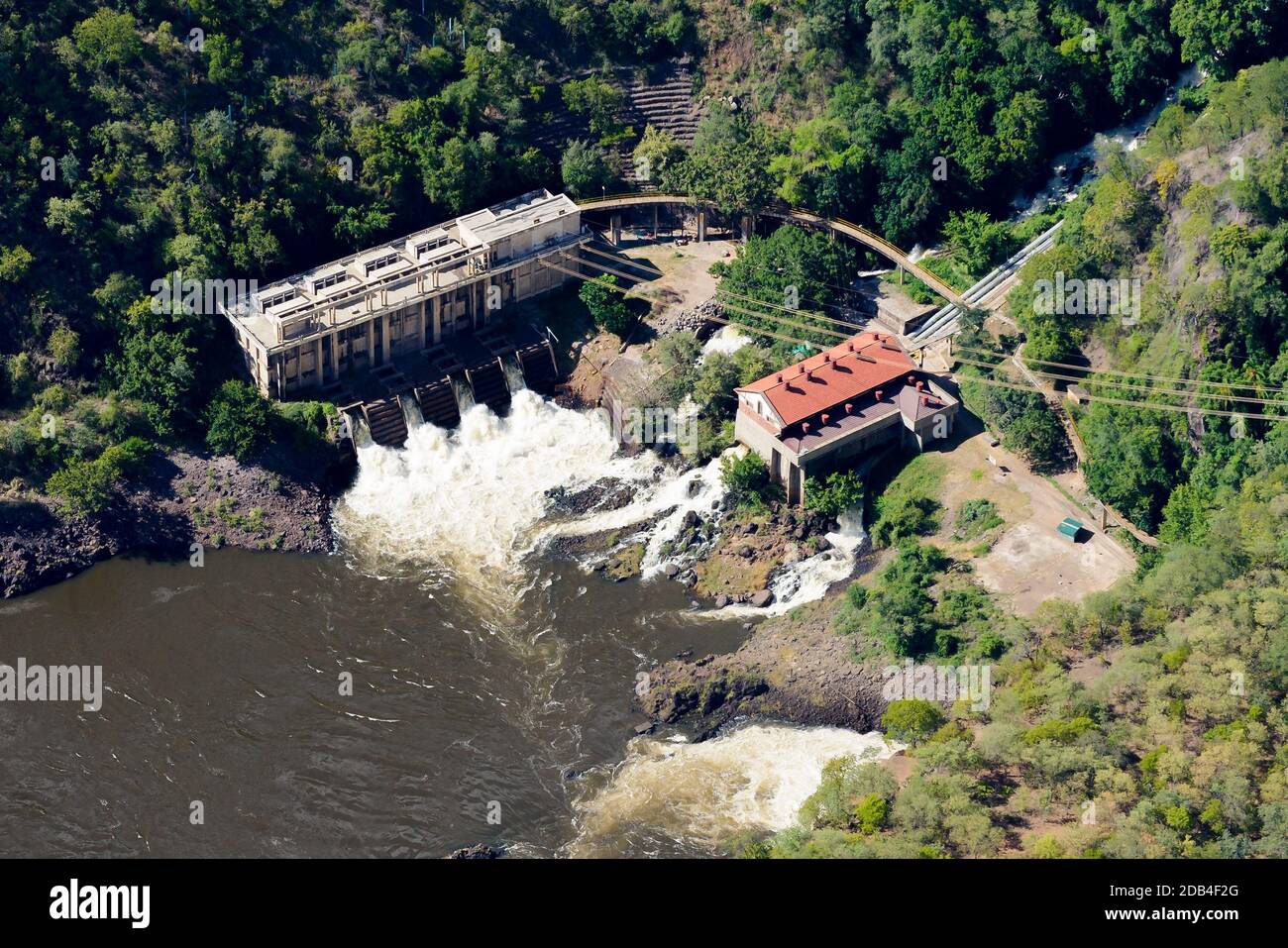 Wasserkraftwerk Victoria Falls, Sambia, in der Nähe von Livingstone in Sambia, betrieben von Zambia Electricity Supply Corporation ZESCO. Stockfoto