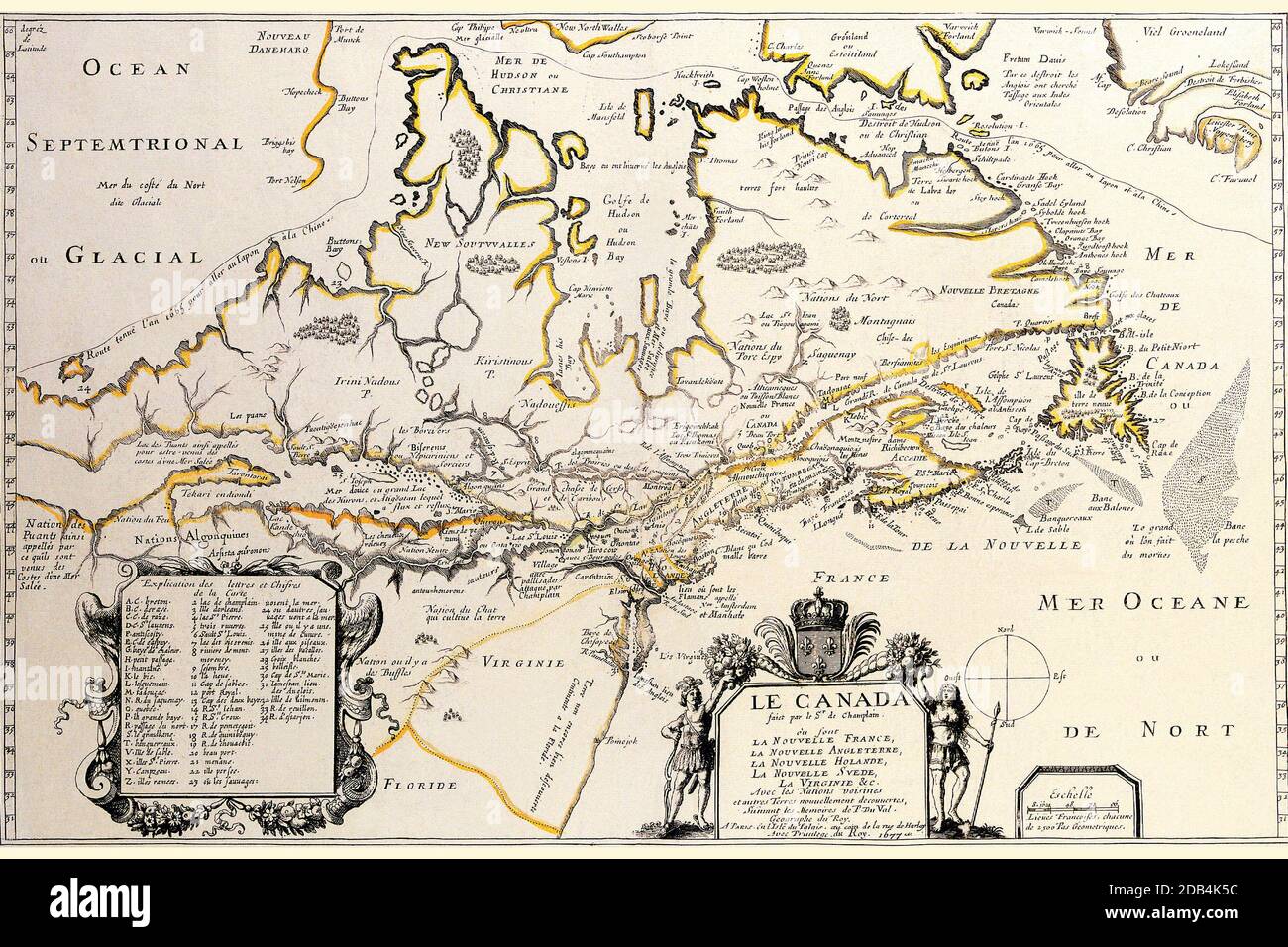 Samuel de Champlain (Französisch Aussprache: [Samuel də ʃɑ̃plɛ̃] geboren Samuel Champlain; ca. 1567 [2] – 25. Dezember 1635), "der Vater des neuen Frankreichs", war ein französischer Seefahrer, Kartograph, Zeichner, Soldat, Forscher, Geograph, Ethnologe, Diplomat und Chronist, der Quebec City am 3. Juli 1608 gründete. Stockfoto