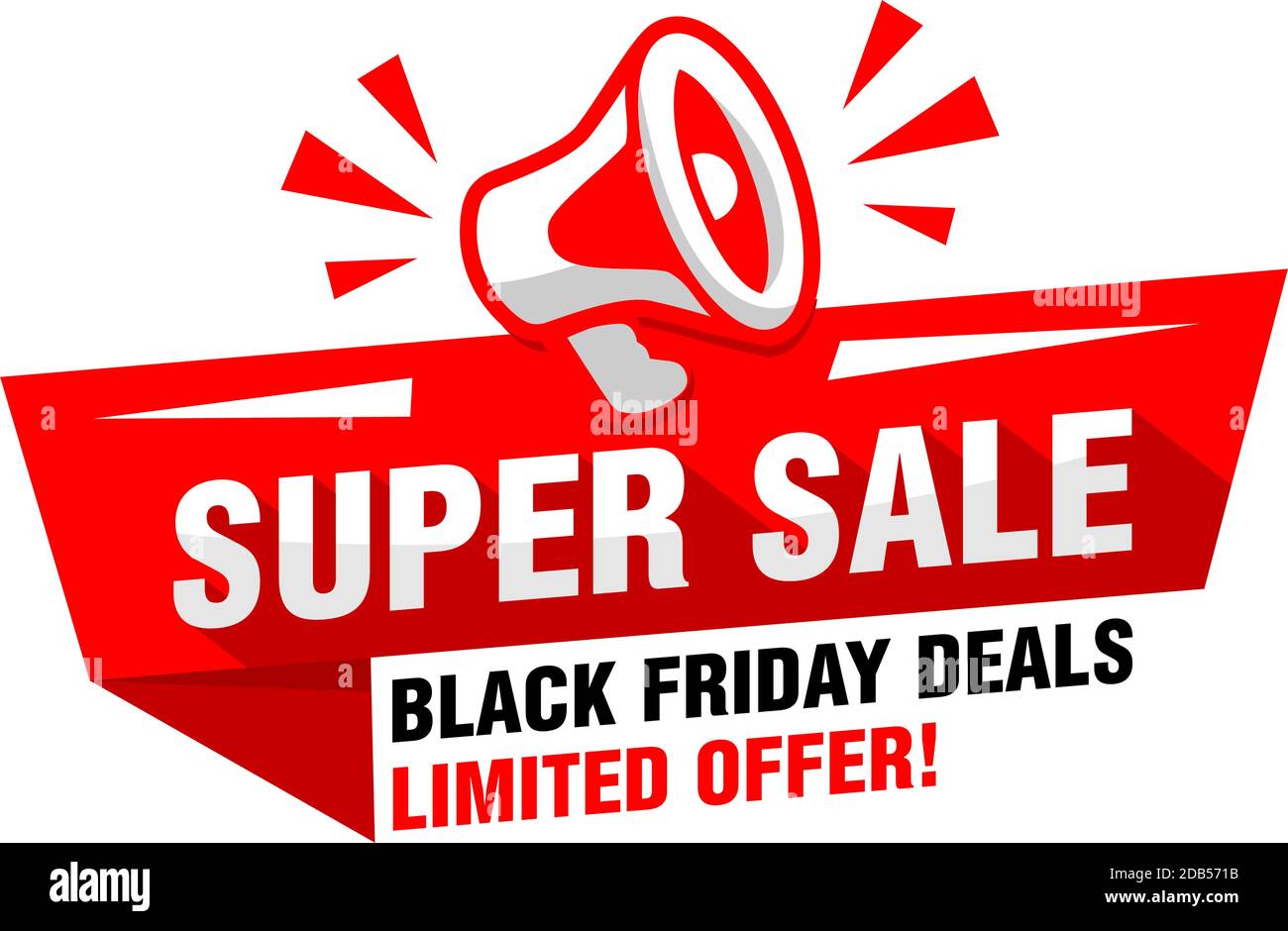 Black friday Super Sale. Werbeangebot mit Megaphon. Vektor auf transparentem Hintergrund Stock Vektor