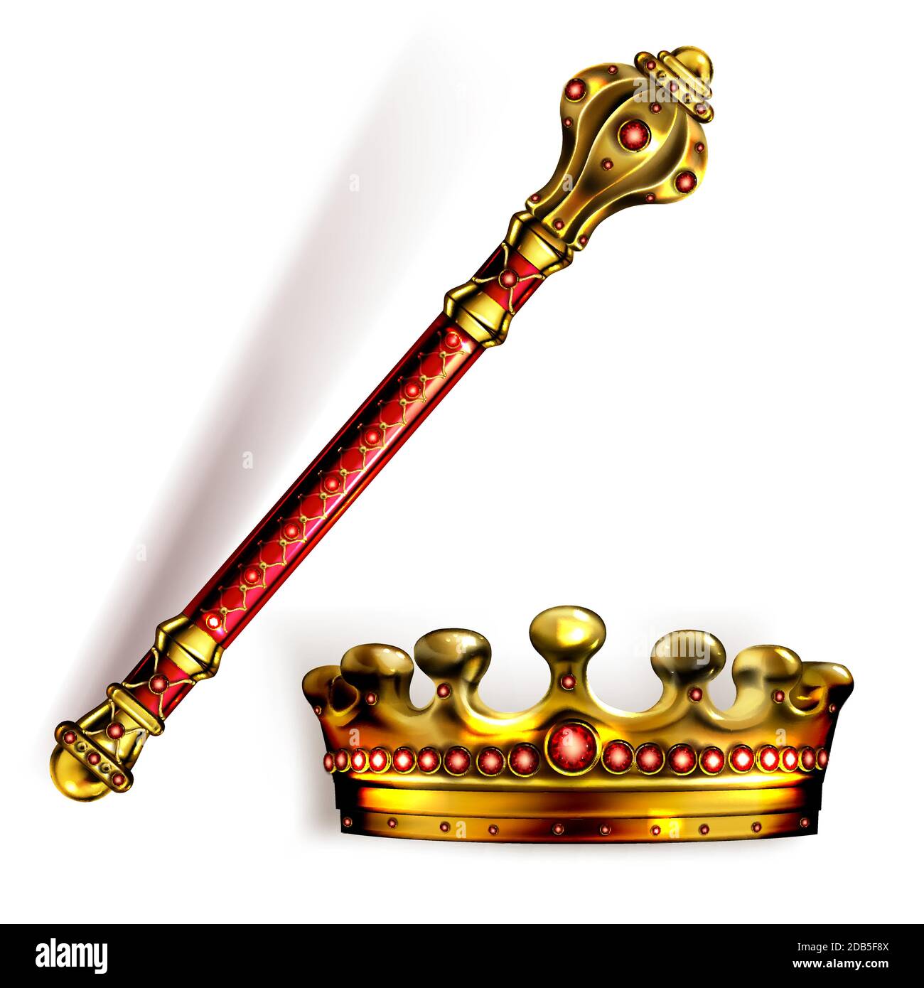 Goldenes Zepter und Krone für König oder Königin, königlicher ...