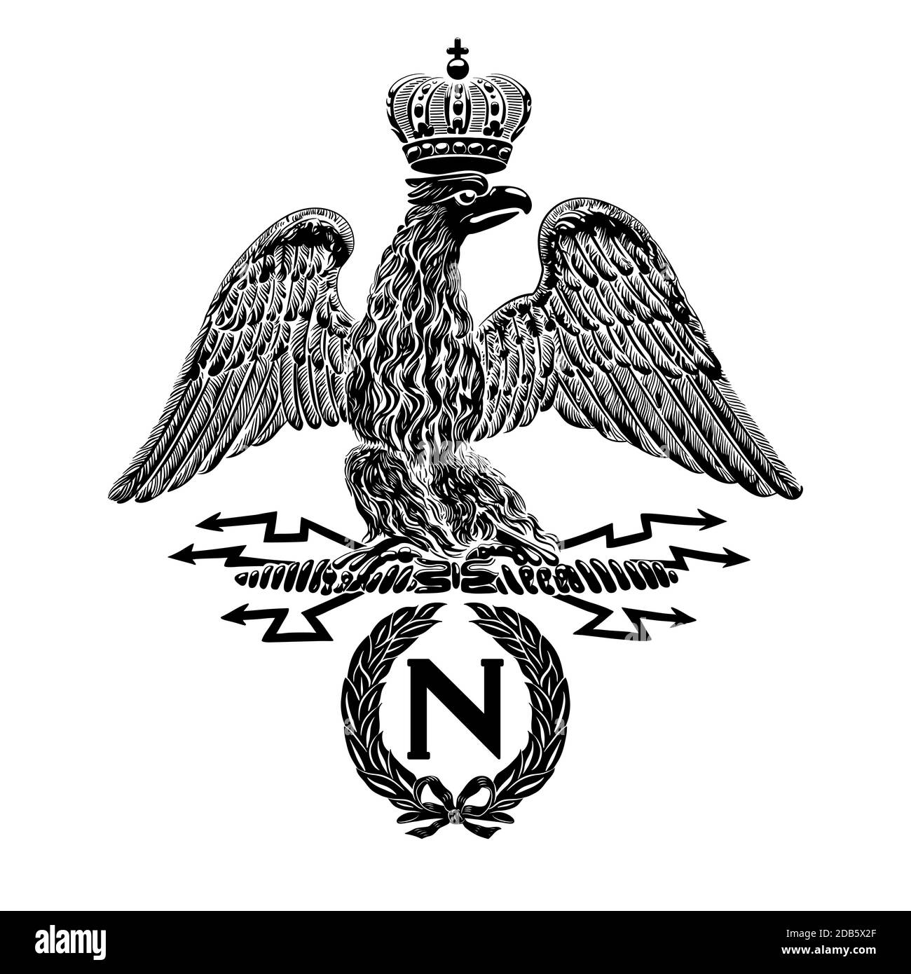 Französischer Kaiseradler mit Napoleons Kranz, Inschrift N. Vintage Vektorgrafik. Stock Vektor