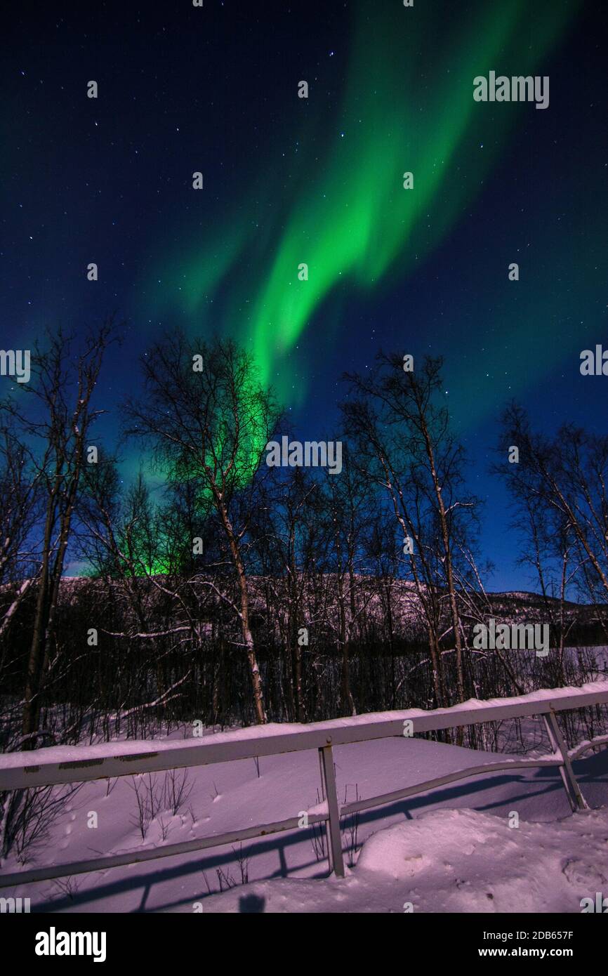 Eine aurora borealis, manchmal auch Polarlichter oder Nordlichter genannt, ist eine natürliche Lichtanzeige am Erdenhimmel, die überwiegend im zu sehen ist Stockfoto