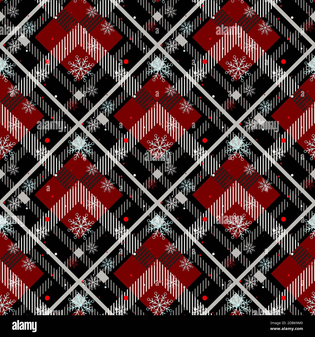 Tartan Nahtloses Muster Hintergrund. Rot, Schwarz, Blau, Beige und Weiß Plaid mit Schneeflocke, Tartan Flannel Hemdmuster. Trendige Fliesen Vektor Stock Vektor