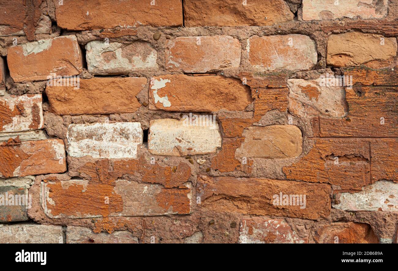 Rot alt abgenutzter Backstein-Wand-Texturhintergrund. Vintage-Effekt. Nahaufnahme des Hintergrunds Stockfoto