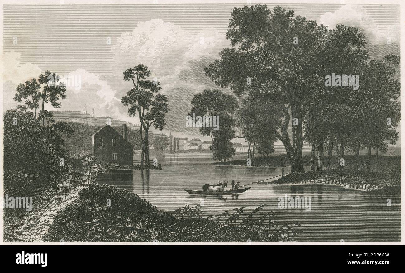 Antike c1830 Gravur, Albany, von Van Rensselaer Island. QUELLE: ORIGINALGRAVUR Stockfoto
