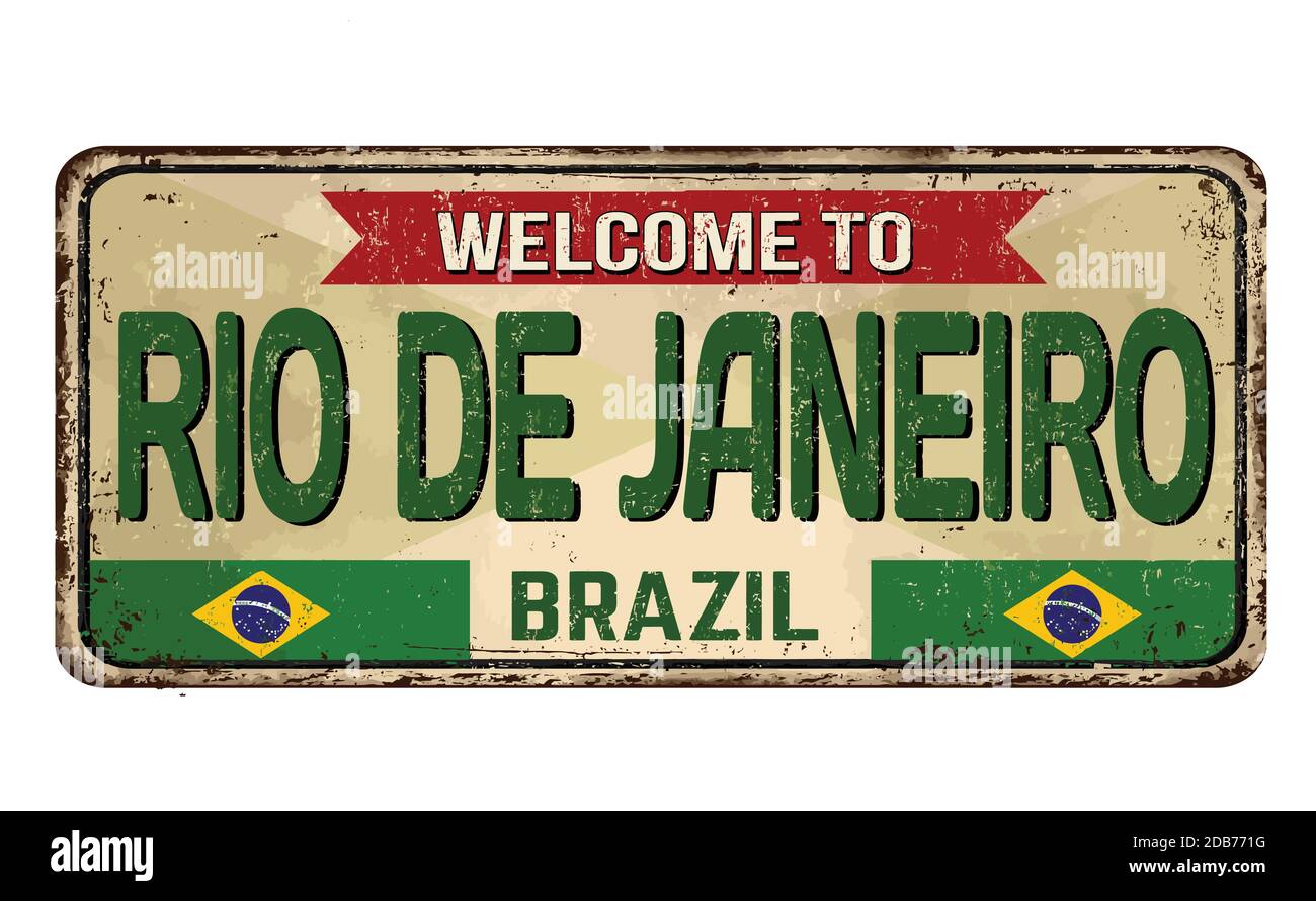 Willkommen bei Rio de Janeiro vintage rostigen Metall-Zeichen auf einem weißen Hintergrund, Vektor-Illustration Stock Vektor