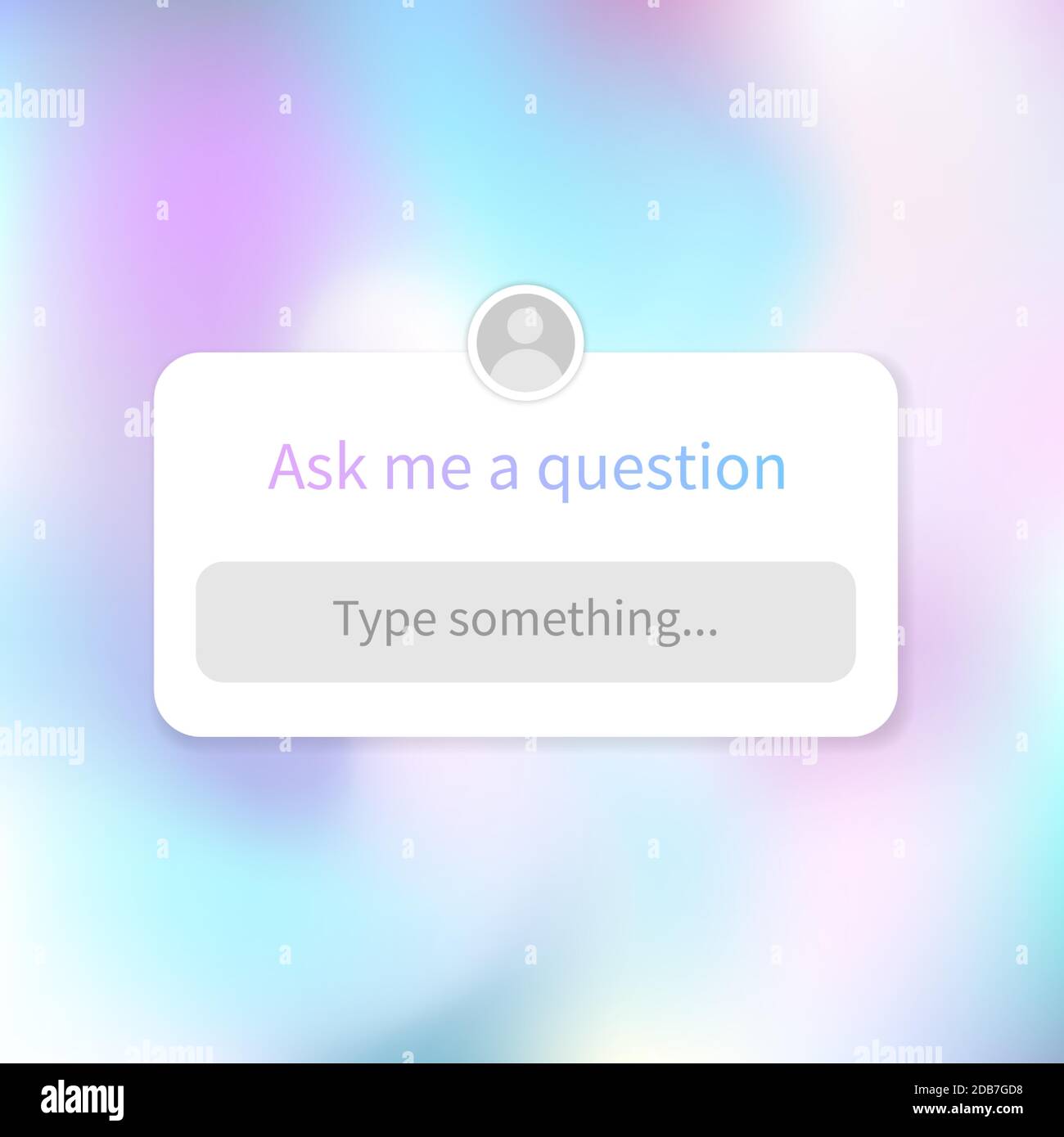 Stellen Sie mir eine Frage Bannervorlage für soziale Medien. Holographischer irisierender Hintergrund mit Schnittstelle für Frage und Ort für Avatar. Platz für Stock Vektor